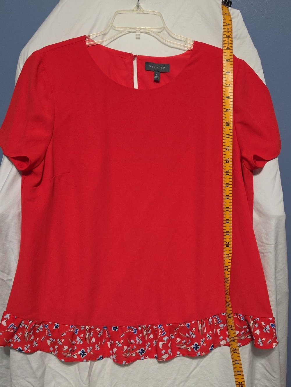 The Limited Red Short Sleeve Ruffle-Hem Blouse